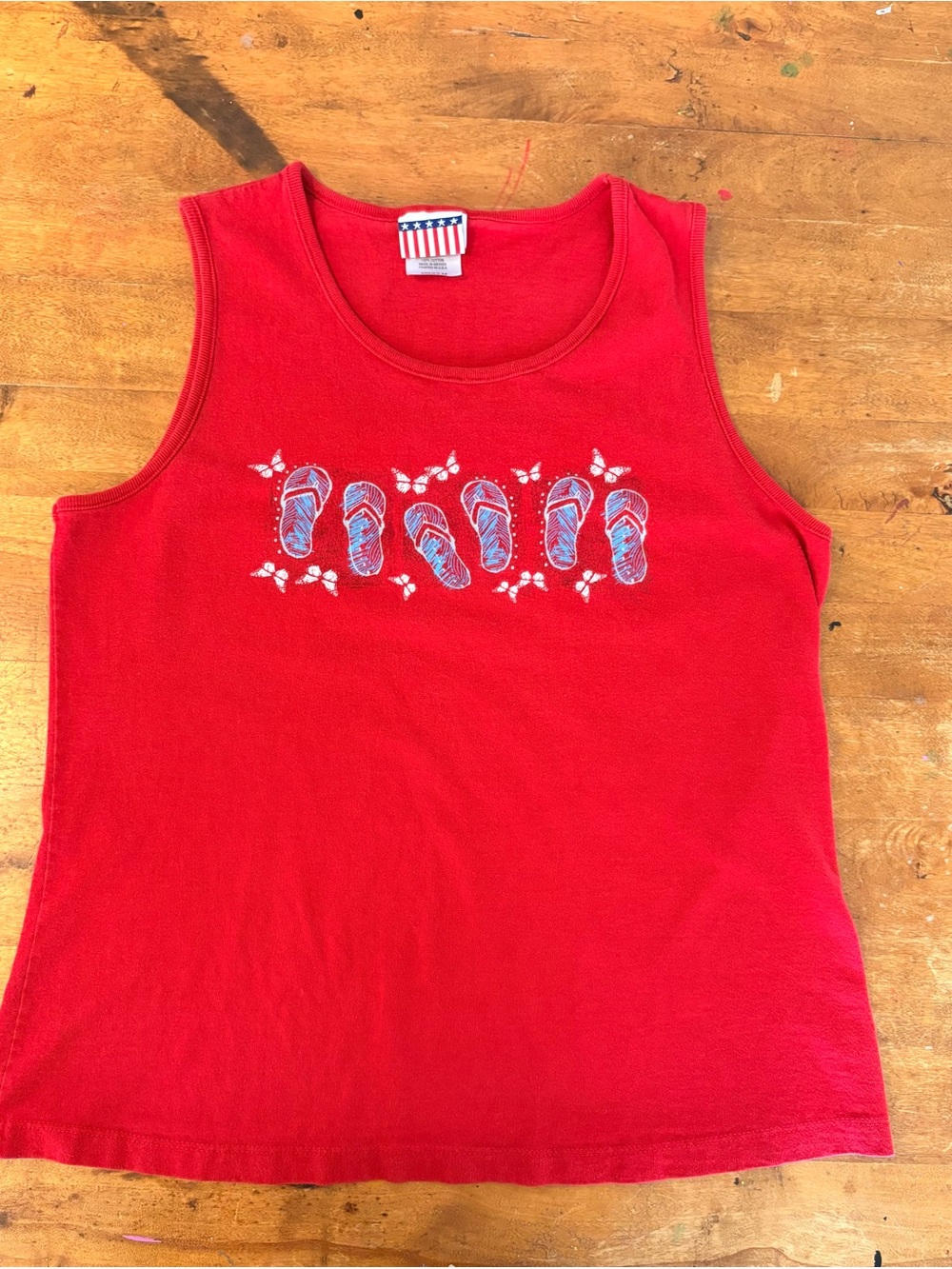 Vintage Red Tank Top with Flip-Flop Graphic